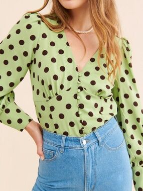 GLAMOROUS Lime Polka Dot Blouse